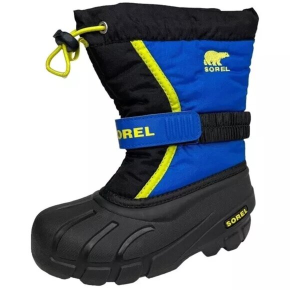 Sorel Toddler Boys Winter Snow Boots Size 9-10 Black Blue Insulated & Waterproof - Picture 1 of 13